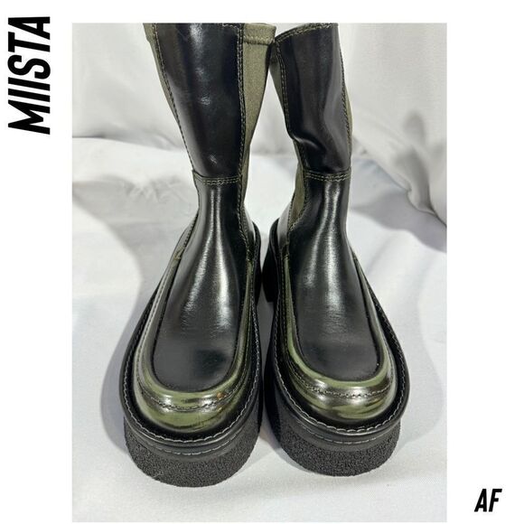 MIISTA E8 AMARAH ANKLE BOOTS IN BLACK CALF LEATHER AND KHAKI NEW SIZE 37 - Picture 4 of 7